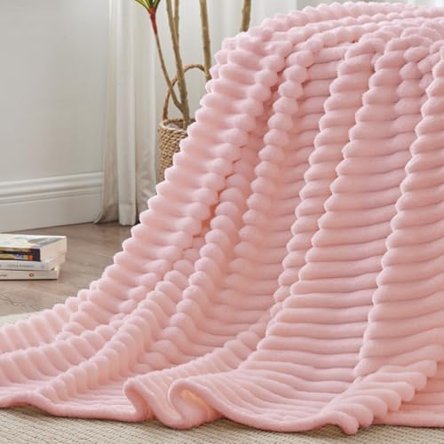 Image of BEDELITE Ribbed Full Size Blanket for Bed, Pink, 84 inchx90 inch | Ultra-Soft Plush Fleece, Warm Yet Lightweight, Ribbed Texture, Home Decor, Machine Washable, Giftable, All-Season Use
