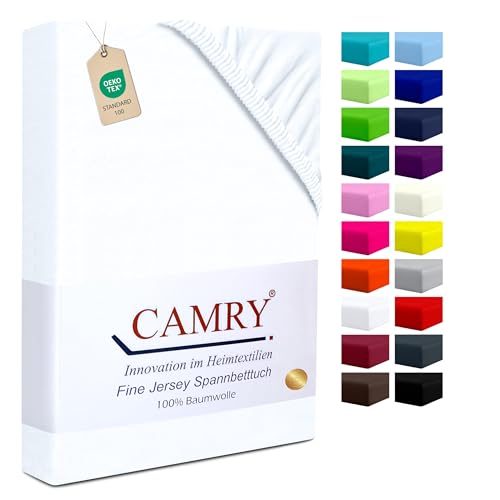 Camry Spannbettlaken Topper 140x200cm - 160x200cm Weiss Baumwolle Bettlaken Jersey Spannbetttuch Oeko-Tex 100