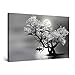 Startonight Cuadro Moderno en Lienzo - Árbol Flores y Luna en Blanco y Negro - Pintura Naturaleza para Salon Decoración Grande 80 x 120 cm