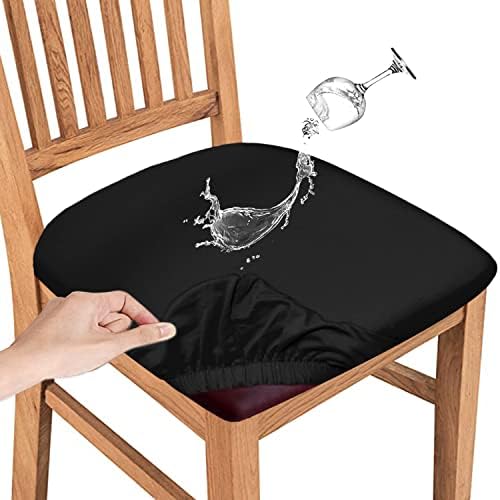 JUNZHE Jacquard Dining Chair Seat Protectors Set of 4 Chair Seat Covers for Dining Room Chairs Stretch Kitchen Removable Washable Chair Slipcovers with BuckleBlack