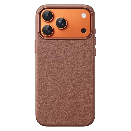 JETech Cover in Pelle per iPhone 17 Pro, Compatibile con MagSafe, Custodia per Telefono con Impugnatura Antiscivolo e Pulsante Integrato per il Controllo della Fotocamera (Marrone Scuro)