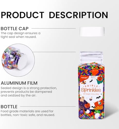 Halloween Sprinkles for Cake Decorating, 3.52oz Purple Eyeball & Pumpkin Sprinkles for Cupcake Topper Cookie Chocolate Cake Ice Cream Baking Decorations Halloween Party