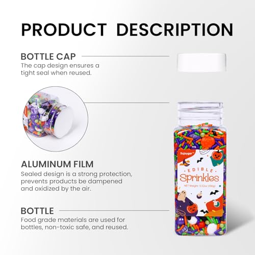 Halloween Sprinkles for Cake Decorating, 3.52oz Purple Eyeball & Pumpkin Sprinkles for Cupcake Topper Cookie Chocolate Cake Ice Cream Baking Decorations Halloween Party