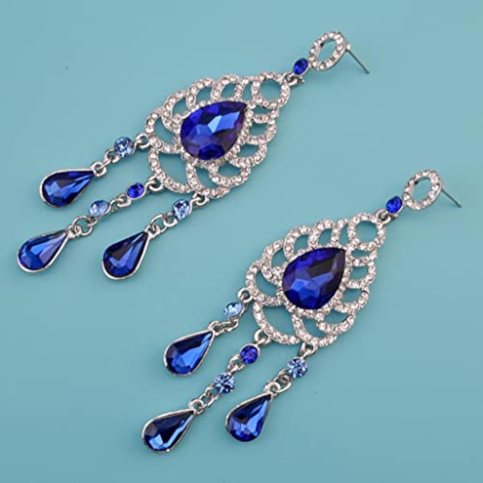 Waterdrop Chandelier Rhodium Dangle Earrings for Weddings