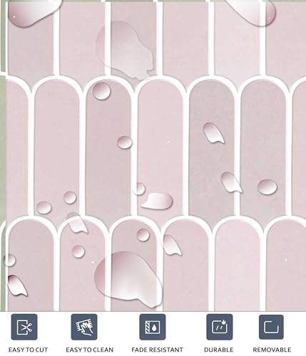 Image of Scala Bleucoin Peel and Stick Tile Stickers Vinyl Self-Adhesive Backsplash for Kitchen & Bathroom Easy DIY Home Decor Water-Resistant & Tile Decals Pack of 24 Pcs (Pink, 12 inch x 12 inch Inches)