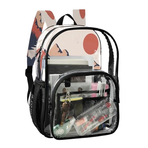 Vintage Mountain Landscape Clear Backpack - Stadium Approved Large 15.7-inch Waterproof Transparent Bag for Sports, Concerts, Work, Travel#4762