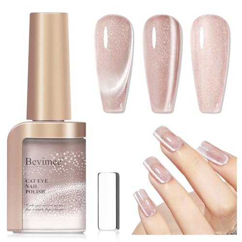 Bevimee Cat Eye Nail Polish Quick Dry, Magnetic Cat Eye Polish Non Gel Sheer Glitter Color & Velvet Shine, No UV Needed - Perfect for Nail Art & Long-Lasting Wear