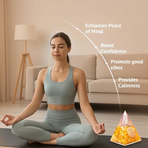 Image of Orgone Citrine Pyramid for Success Handcrafted Orgonite Crystal Pyramid for Energy Balance, Meditation, Home Decor & Chakra Support