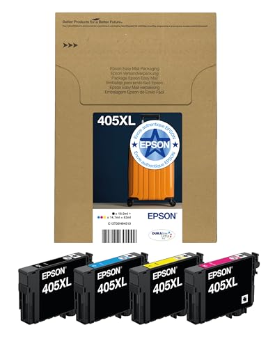 Epson 405XL Suitcase High Yield Genuine Multipack, 4-Colours Ink Cartridges, DURABrite Ultra Ink