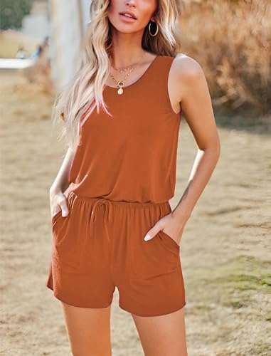 Image of ADOME Rompers for Women Summer Sleeveless Scoop Neck Tank Top Casual Short Jumpsuit Rompers with Pockets