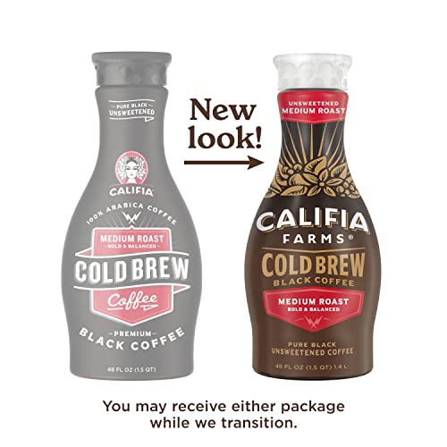 Califia Farms - Pure Black Medium Roast Cold Brew Coffee, 48 Oz, 100% Arabica, Plant Based, Vegan, Gluten Free, Non Gmo, Sugar Free, Iced Coffee #TOP1
