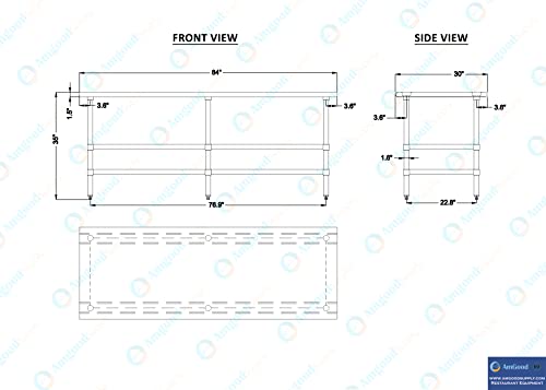 Image of AmGood Stainless Steel Work Table with 2 Shelves | NSF | Metal Utility Table (84 inch Long x 30 inch Deep)
