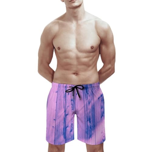 Hawaiian Shorts for Men - Comfy Light Purple Bright Wood Grain Print Mens Swim Trunks Bathing Suits with Mesh Lining2