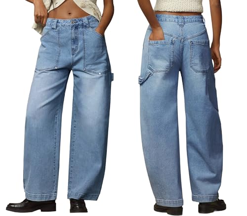 EMMIOL Women Ankle Jeans Wide Leg Baggy Boyfriend Mid Rise Cropped Denim Pants Trendy 2025