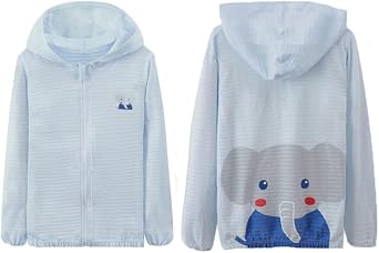 WHYME Toddler Sun Protection Hoodie UV Protection Jacket Kids Sunscreen Clothing Lightweight Summer Breathable Outwear Cartoon Coat 120cm6-7Y, Blue FS