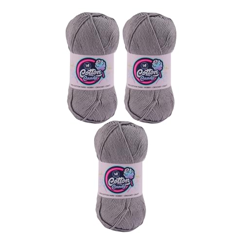 Image of NESTNHAVEN Cotton Candy 100% Cotton Yarn - (100g, 185 Meters) - Luxury Yarn for Crochet, Amigurumi, Embroidery, Toys, Garments, Flowers and Hobby, Projects. (Grey) | (300 Gm)