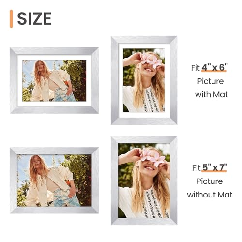 Image of upsimples 5x7 Picture Frame, Display Pictures 4x6 with Mat or 5 x 7 Without, Wall Hanging Photo Frames, Silver, 1 Pack