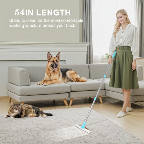 Image of Carpet Rake for Pet Hair Removal, 54-Inch Adjustable Handle, Aluminum Alloy Deep Cleaner, Reusable Cat & Dog Hair Remover for Couches, Rugs, Mats, Fabric Furniture