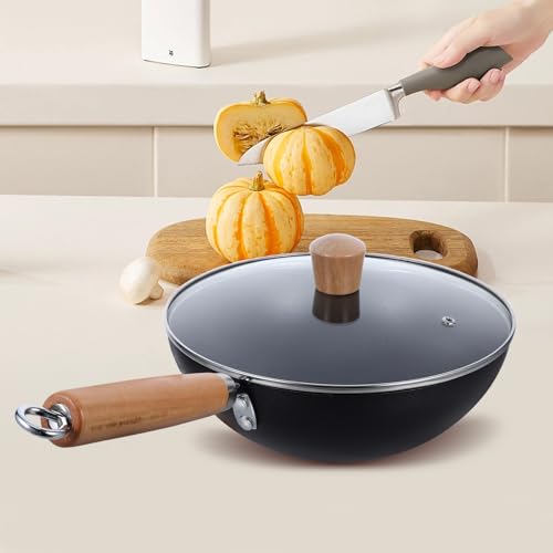 Wok mini de hierro con tapa 24 cm y mango de madera miniatura 7