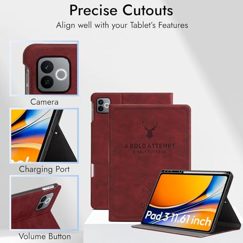 Image of Robustrion Cover for Realme Pad 3 11.61 inch Cover Case with Pencil Holder, Deer Flip Cover Case for Realme Pad 3 Tablet Cover [Auto Sleep Wake Support] - Vine Red