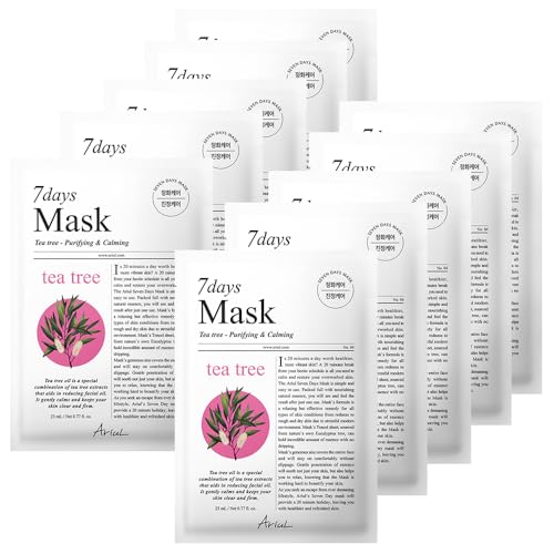 Image of Ariul 7days Mask Tea Tree M (1 Sheet, 23ml) Daily Tea Tree Calming Korean Sheet Mask for Oily & Acne Prone Skin, helps reduce breakouts & excess oil, Soothing Barrier Repair Face Mask