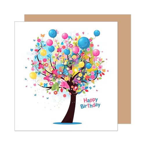 Edition Seidel - Carte d'anniversaire premium carrée avec enveloppe. Carte de vœux Happy Birthday pour homme, femme, amie, ami, enfant, arbre coloré (GQ365...