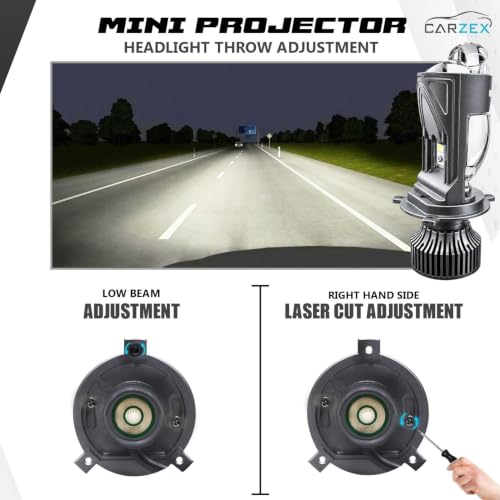 Image of Carzex 150W Mini Projector H4 LED Headlight Bulb Super Bright 12,000LM - 6500K Cool White Dual Beam LED for Cars with H4 Socket, High Power Headlamp Projector
