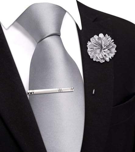 Image of Hi-Tie Pretied Boys Ties Solid Color Kids Adjustable Necktie Lapel Pin Clip Set Age 8-12 Wedding School Graduation