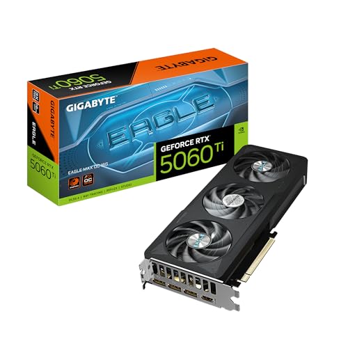GIGABYTE GeForce RTX 5060 Ti Eagle MAX OC 16G Graphics Card,6GB 128-bit GDDR7,PCIe 5.0, WINDFORCE Cooling System,by NVIDIA,DisplayPort & HDMI -Video O/P Interface,GV-N506TEAGLEMAX OC-16GD Video Card