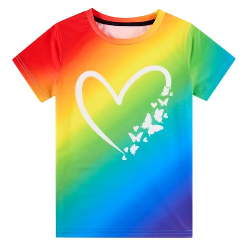Girls Rainbow Shirts Size 8-9 Summer Colorful School Pride Graphic Tees Clothes