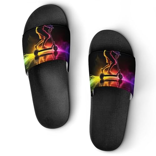 Scooter Sport Rainbow Silhouette Shower Slippers for Women Men Casual Non-Slip Slide Sandals Beach Bathroom Shoes