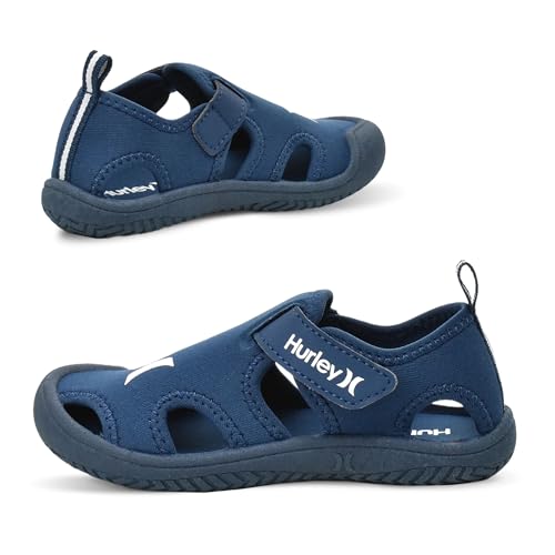 Image of Hurley Kona Toddler Water Shoes - Beach Essentials, Girls and Boys Closed Toe Sandals, Lightweight, Breathable, Kids Water Shoes with Non-Slip Sole and Adjustable Straps, Outdoor Toddler Swim Shoes