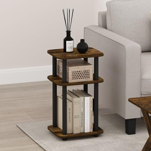 Image of Furinno JUST 3-Tier Telephone Table, Turn-N-Tube Toolless Side Table with Open Shelf, Round Curve Corner Night Stand, Bedside Table, for Living Room, Bedroom, Amber Pine