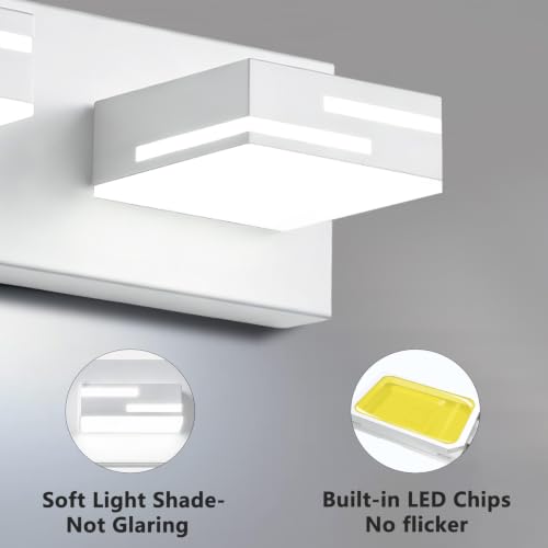 Image of LED Modern Bathroom Vanity Light Fixtures, Dimmable White Vanity Lights for Bathroom Lighting Fixtures Over Mirror, with 360 Rotatable Acrylic Heads 7-Light 48-inch (Cool White 6000K)