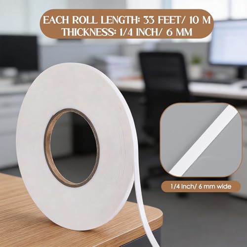 Image of Tatuo 2 Rolls Double Sided Foam Tape PE Foam Tape Sponge Soft Mounting Adhesive for DIY Craft Picture Poster Hanging(1 /4 Inch by 33 Feet,White)