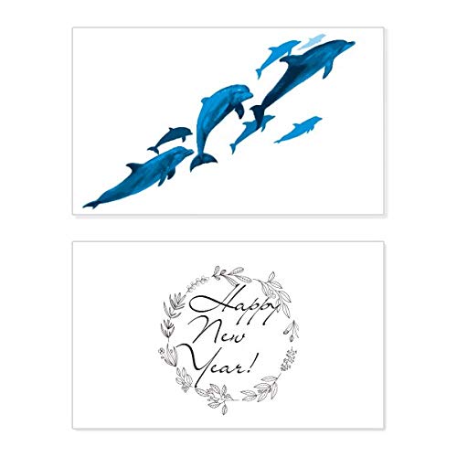 Tarjeta de año nuevo con delfín y diseño exclusivo para un emotivo mensaje conmemorativo