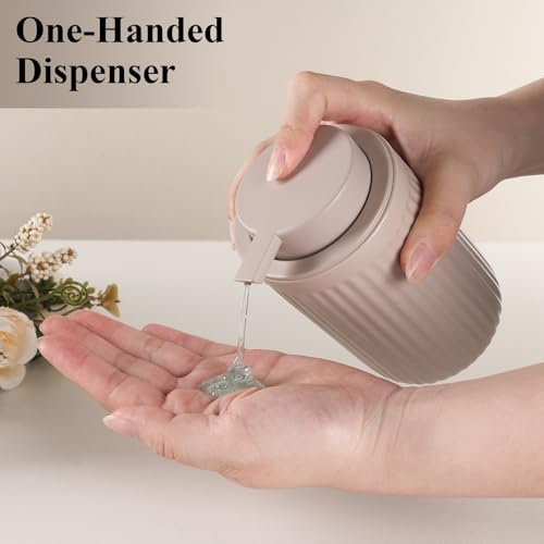 Image of BosilunLife Dish Hand Soap Dispenser - Khaki Liquid Pump Soap Dispenser for Bathroom Decro 12oz Ceramic Kitchen Dish Dispenser with Rust-Proof Liquid Pump Modern Refillable Lotion Bottles