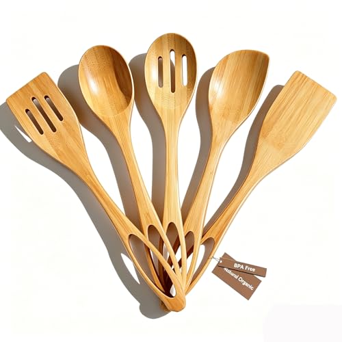 Premium Bamboo Utensils Set of 5 for Cooking