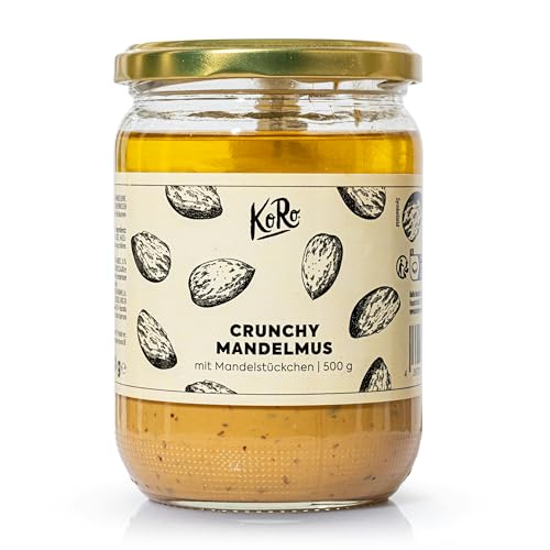 KoRo - Crunchy Mandelmus 500 g - Cremiges Mus mit gerösteten Mandelstückchen - Pflanzliche Proteinquelle - Perfekt als knuspriges Topping oder Aufstrich - Ohne Zusätze