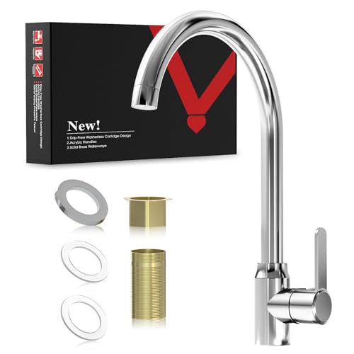 BendStream Grifo de cocina 304 apto para alimentos, caño giratorio de 360 ° con sistema de doble tubo para agua fría y caliente, conexiones de norma DE
