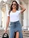 Aottori Damen T-Shirt V-Ausschnitt Gerippt Slim Fit Weiß M