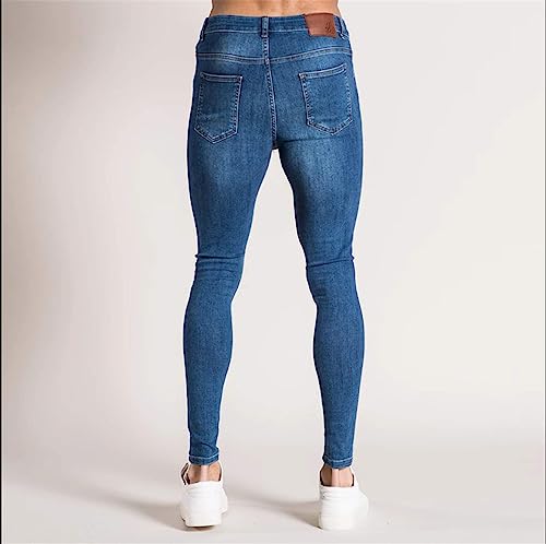 Mens Ripped Jeans High Waist Distressed Destroyed Skinny Jeans Tapered Leg Slim Fit Washed Denim Pants with Hole3