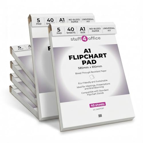 Stuff 4 Office | Flipchart Paper Pad | A1 Paper Plain | 40 sheets | White Presentation Flip Chart Paper for Meetings, Classrooms, Brainstorming, Training & Office Use