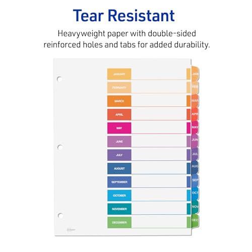 Avery 11830 Jan-Dec 12 Tab Dividers For 3 Ring Binders, Customizable Table Of Contents, Multicolor Tabs, 6 Sets thumb #5
