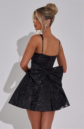 Sparkly Tulle Homecoming Dresses 2025 Mini Short Tight A-Line Formal Evening Cocktail Dress with Bow2