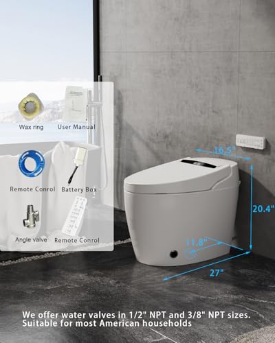 Image of TOTTE Smart Toilet with Bidet Built-in, Auto Open /Close Lid, One Piece Elongated Toilet with Instant Warm Water & Warm Air Dryer, Self-Cleaning Technology, Night Light, Tankless Toilet, ECO Mode