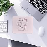 Coquette Pink Bow Christian Mouse Pad, Faith Over Fear Inspirational Bible Verse Mouse Pads Mousepad for Home Office Dorm Laptop Computer Desk Accessories Supplies, 8.7×7.1 Inch