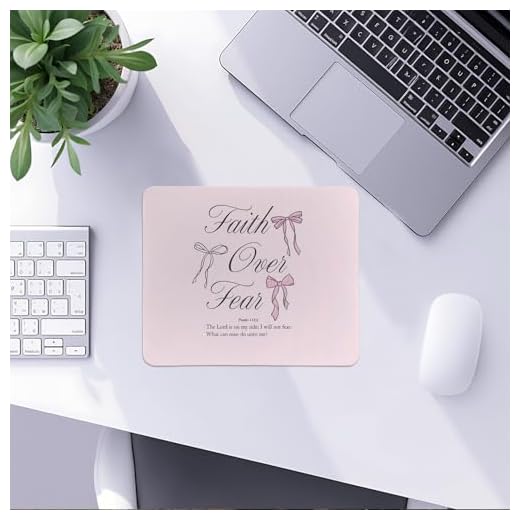 Coquette Pink Bow Christian Mouse Pad, Faith Over Fear Inspirational Bible Verse Mouse Pads Mousepad for Home Office Dorm Laptop Computer Desk Accessories Supplies, 8.7x7.1 Inch