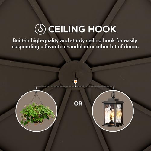 Sunjoy 15 x 15 ft. Octagon Hardtop Gazebo Black Aluminum Roof Gazebo with Metal Ceiling Hook - Image 2