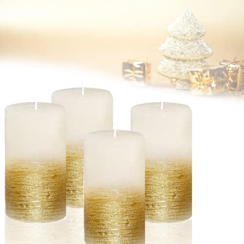 Candelo 4er Set Kerzen Ambiente Rustic Stumpenkerzen - Weiß Metallic...